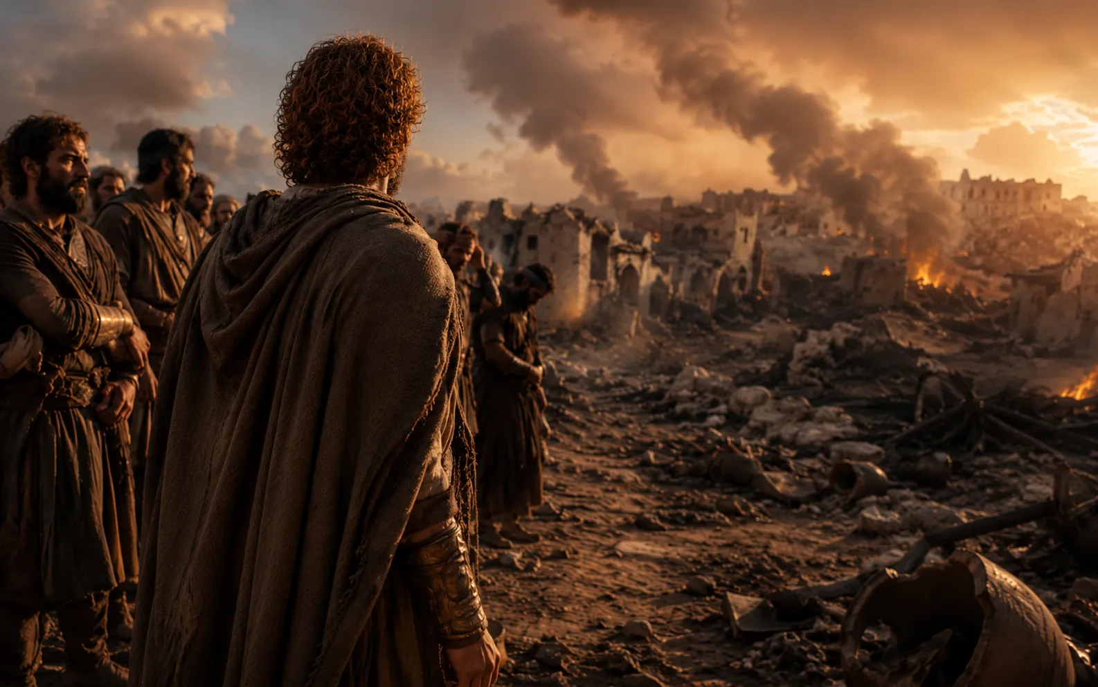 David y sus hombres frente a Ziklag destruida